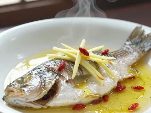 Steamed Sea Bass with Ginger and Goji Berries