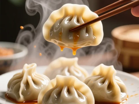 Steaming Korean Mandu Dumplings with Sauce