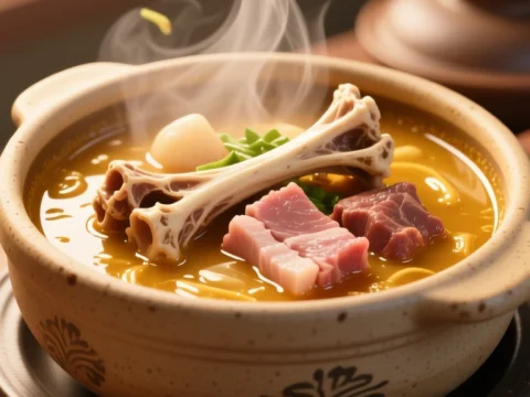 Steaming Korean Pork Bone Soup in Traditional Pot