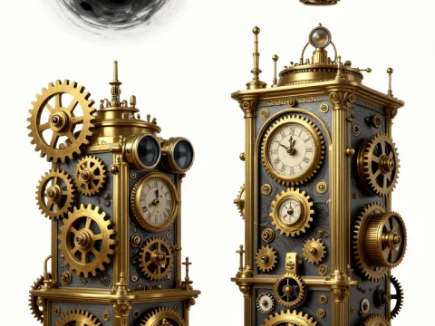 Steampunk Clocks with Airship and Black Hole