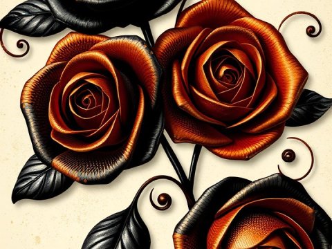 Steampunk Inspired Black and Copper Roses with Shiny Leaves
