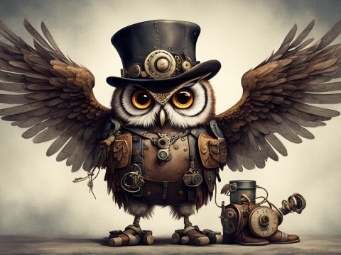 Steampunk Owl with Mechanical Accessories
