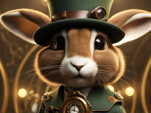 Steampunk Rabbit in Elegant Attire with Pocket Watch