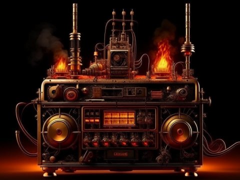 Steampunk Radio Machine with Fiery Details