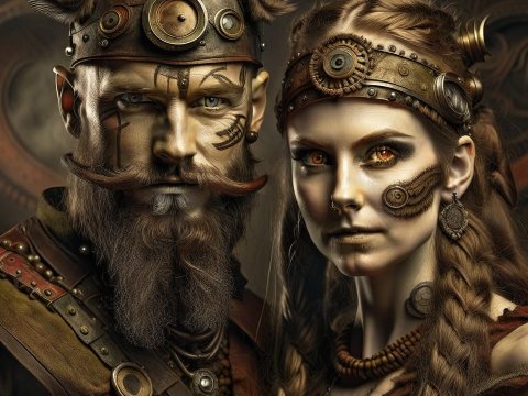 Steampunk Viking Warriors with Mechanical Details