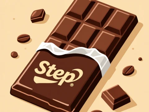 Step Chocolate Bar with Coffee Beans Illustration
