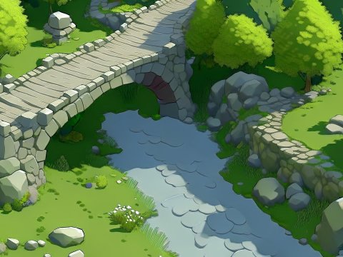 Stone Bridge Over Serene River in Fantasy Forest