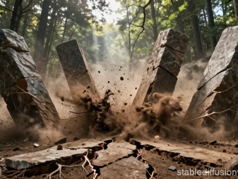 Stone Pillars Erupting from Forest Ground