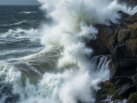 Storm Waves Crashing on Rocky Cliffs