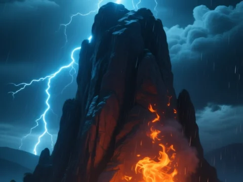 Stormy Night at the Fiery Rock Formation