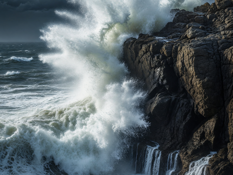 Stormy Waves Crashing Against Rocky Cliffs