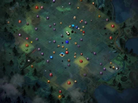 Strategic Game Map with Resource Nodes and Terrain Features