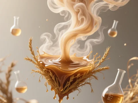 Straw-Colored Liquid Swirling Over Wheat in 3D Render