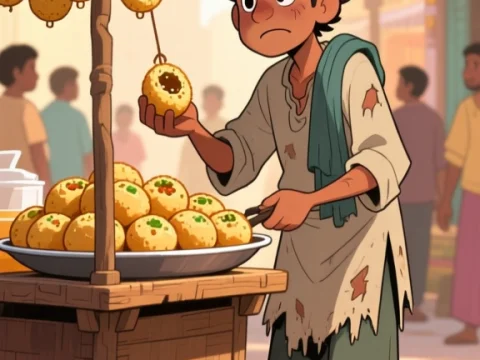 Street Vendor Selling Pani Puri in Busy Market