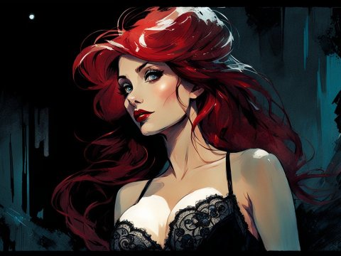 Striking Red-Haired Woman in Lace Attire