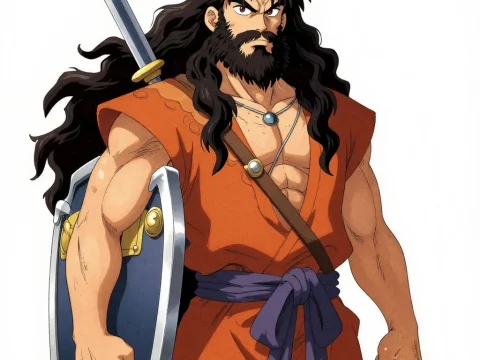 Strong Anime Warrior with Sword and Shield