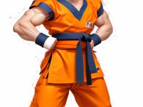 Strong Martial Artist in Orange Gi with Black Belt