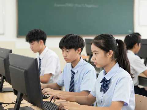Students Focused on Learning Technology in Classroom