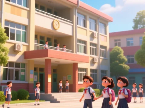 Students Walking on School Campus in Bright Daylight