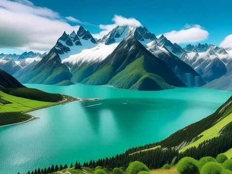 Stunning Snow-Capped Mountains and Turquoise Lake in New Zealand