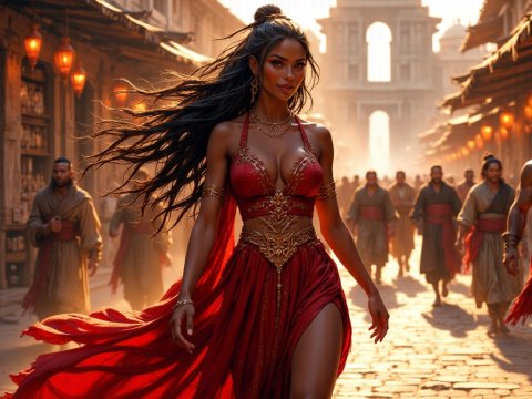 Stunning Woman Leading a Group in Ancient City