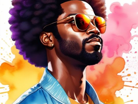 Stylish Afro Man with Sunglasses and Colorful Background