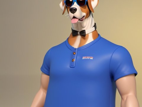 Stylish Anthropomorphic Dog with Skateboard in Blue Shirt