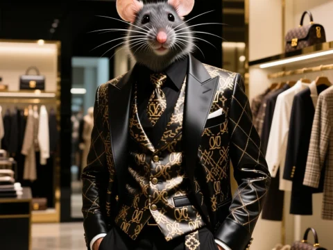 Stylish Anthropomorphic Rat in Luxurious Designer Suit