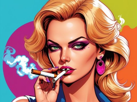Stylish Blonde Woman Smoking with Vibrant Background
