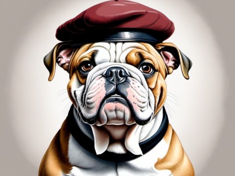 Stylish Bulldog Wearing a Red Beret