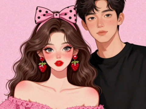 Stylish Couple Portrait with Pink Theme