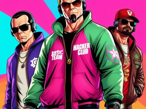 Stylish Hacker Team in Vibrant Urban Streetwear