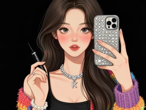 Stylish Korean Woman Taking a Selfie with Makeup