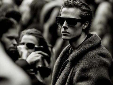 Stylish Man in Sunglasses at a Crowded Event