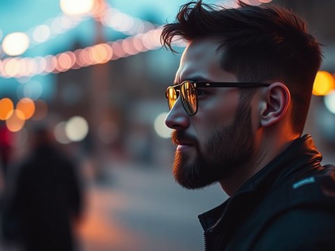 Stylish Man Wearing Sunglasses in Urban Night Scene