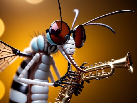 Stylish Mosquito Playing Saxophone with Sunglasses
