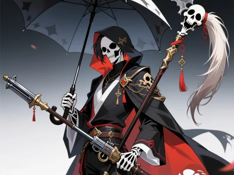 Stylish Skeleton Reaper with Umbrella and Scythe