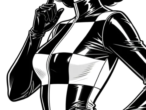 Stylish Woman in Black and White Checkered Costume