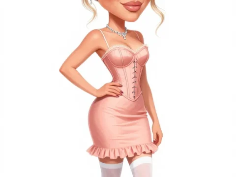Stylish Woman in Pink Corset Dress with High Boots