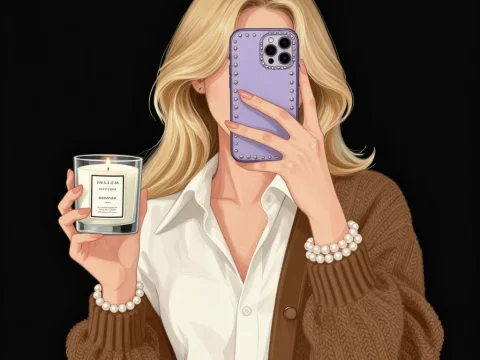 Stylish Woman Taking Selfie with Candle in Hand