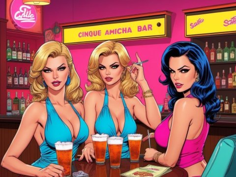 Stylish Women Enjoying Drinks at Cinque Amicha Bar