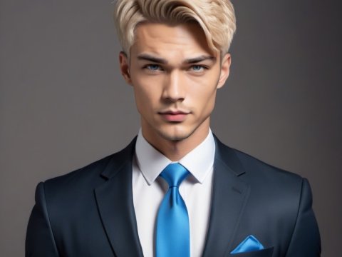 Stylish Young Man in Blue Suit and Tie