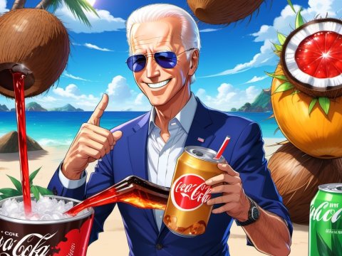 Stylized Anime Man Enjoying Coca-Cola on Tropical Beach