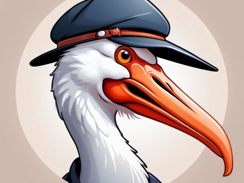 Stylized Bird Portrait Wearing a Hat