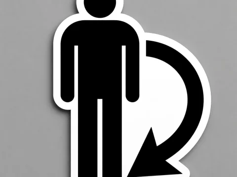 Stylized Black Figure with Curved Arrow Icon