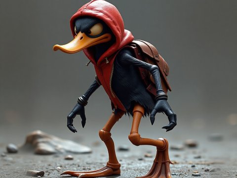 Stylized Daffy Duck in Red Hoodie and Backpack