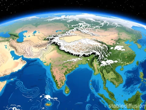 Stylized Earth View of Asia and Surrounding Regions