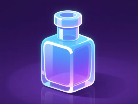 Stylized Glowing Glass Bottle with Gradient Colors