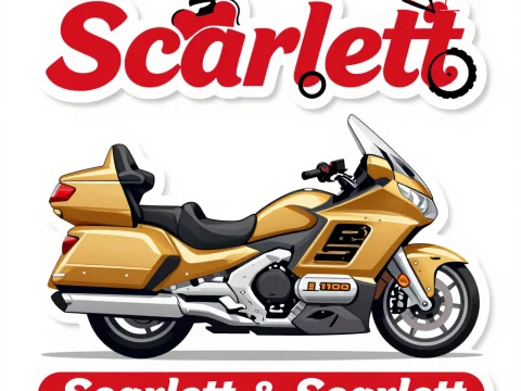 Stylized Goldwing Motorcycle Illustration with Scarlett Branding