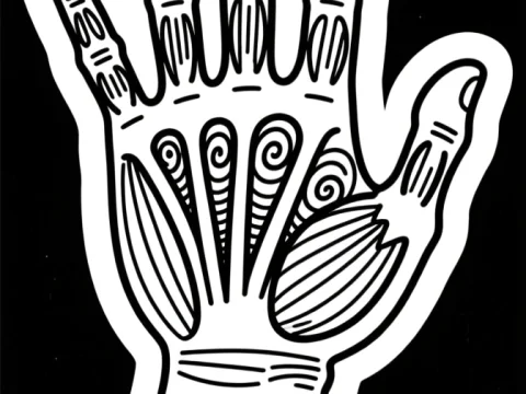 Stylized Hand Anatomy Sketch in Black and White